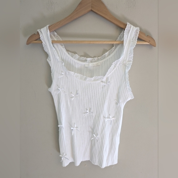 Zara Ribbed Bows And Lace Tank Top Size M - Picture 2 of 8